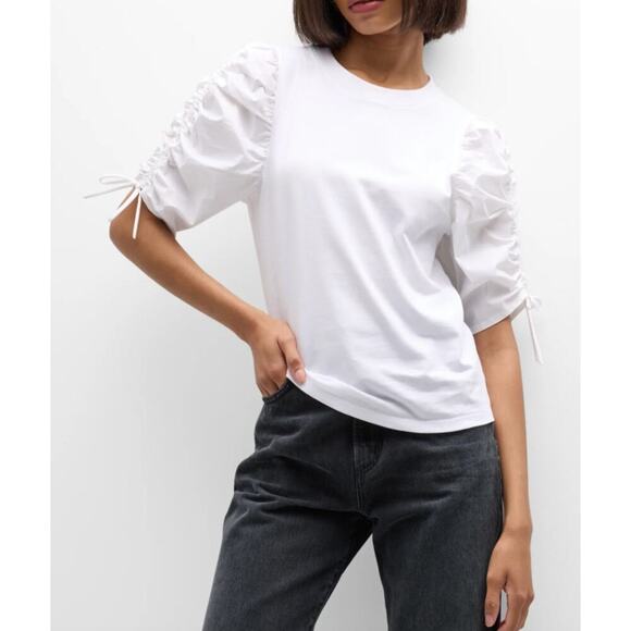 FRAME Ruched-Sleeve Tee Shirt White - Picture 7 of 7